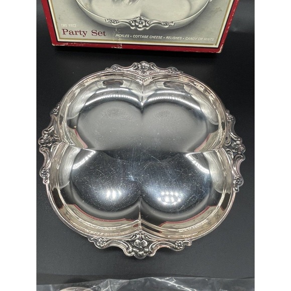 Vtg International Deep Silver Empress Elegant Party Set Relish Tray Spoon w/ Box - Picture 3 of 6